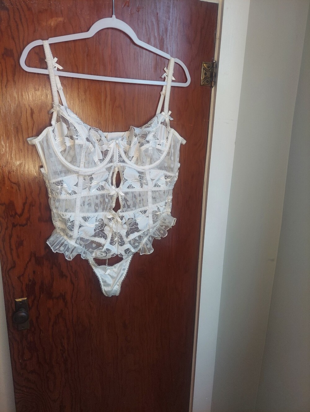 For Love And Lemons White Sheer Lace Bustier with Ruffle Trim